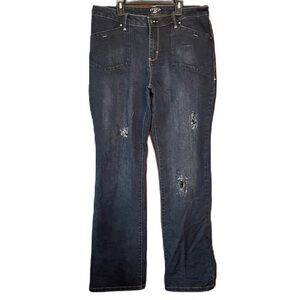 Riders By Lee Women’s Blue Denim Distressed Mid Rise Bootcut Jeans Size 13/14L